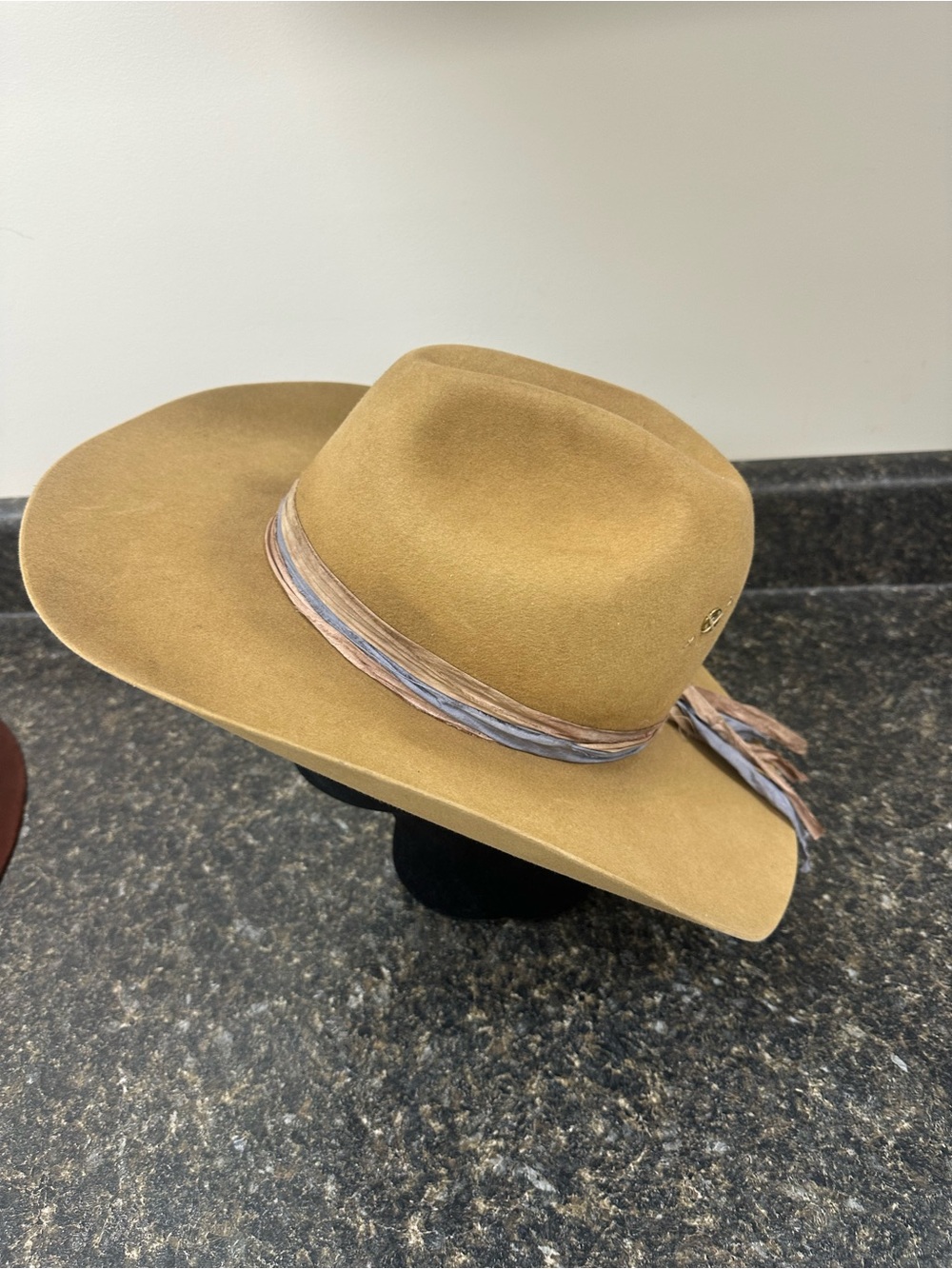 KEMO SABE Wide Brim Felt Fedora Hat in Camel with Decorative Band